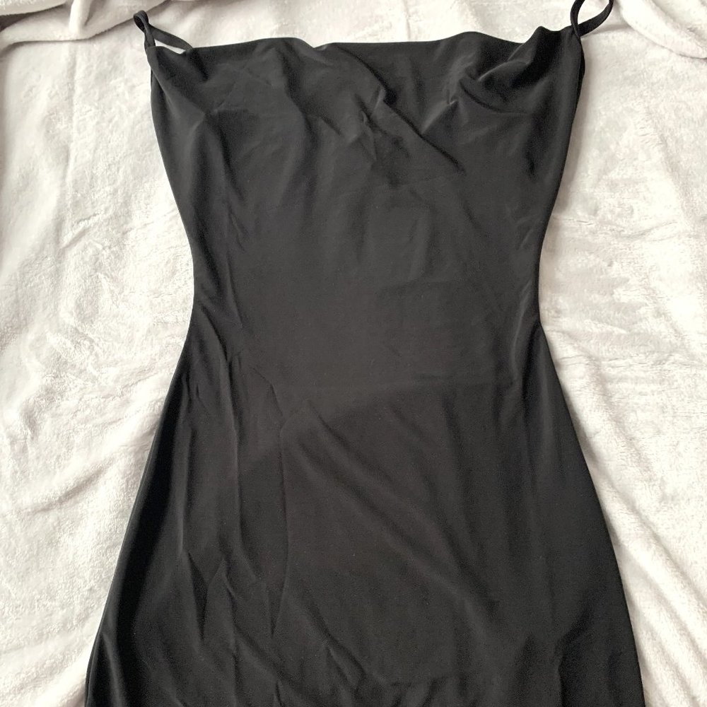 NWT PrettyLittleThing Petite Black Slinky Cowl Neck Dress